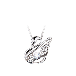 S925纯银镀铂金天鹅项链锁骨链女锆石吊坠送女友情人节生日礼物