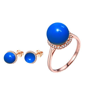 天然多米尼加蓝珀耳钉925银镀18K金戒指高蓝净水蓝珀戒指女款活口