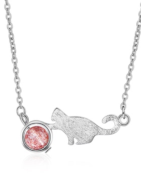 猫咪草莓晶招纯银森系清新锁骨链