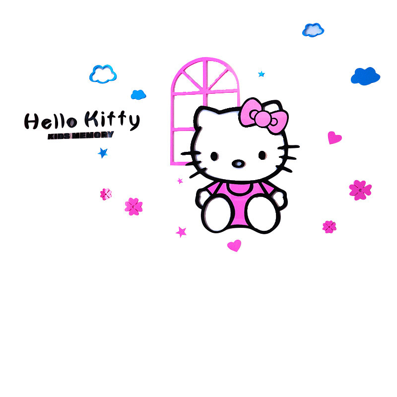 卡通KT猫Hellokitty3d亚克力立体墙贴儿童房床头客厅卧室装饰贴画