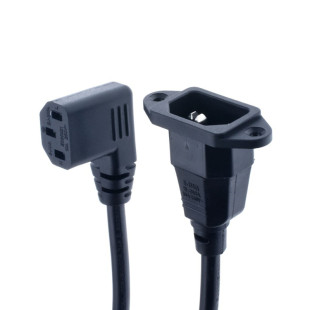 IEC 320品子公C14带耳朵转品字母C13左右弯头0.6米电源线延长线