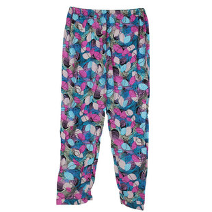 女士藏蓝小花新款老年人大码凉爽家居裤碎花夏季宽松人造棉睡裤薄