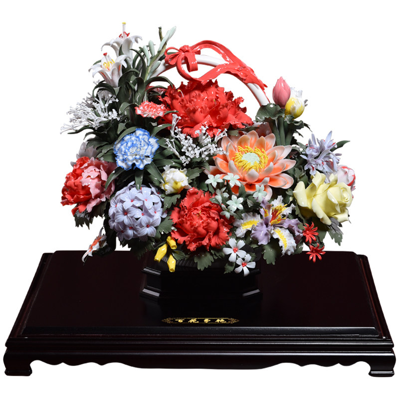 东方陶瓷摆件大厅花篮工艺品