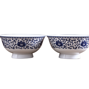 景德镇青花瓷高脚防烫陶瓷大碗面碗汤碗6.0英寸骨瓷餐具套装家用