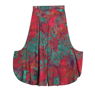 中老年女装夏季新款阔腿裤裙妈妈长款棉绸裙裤海边度假沙滩半身裙