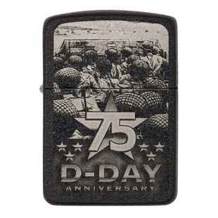 正品zippo打火机诺曼底登陆75周年限量版黑裂漆磨砂徽章原装芝宝