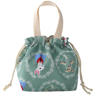 夏日小清新防水复合布艺抽线便当袋手拎束口包女学生水桶包手提袋