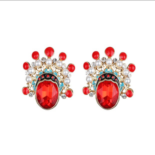 京剧脸谱项链耳环套装中国风刀马旦个性耳钉女新娘耳饰品水晶耳扣