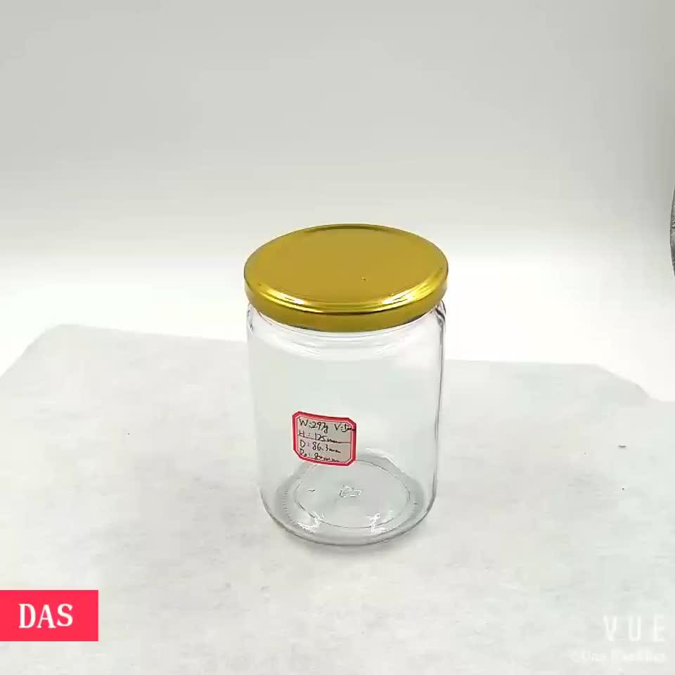 Wholesale Empty 500ml Glass Jar With Gold Metal Lid For Food,Honey