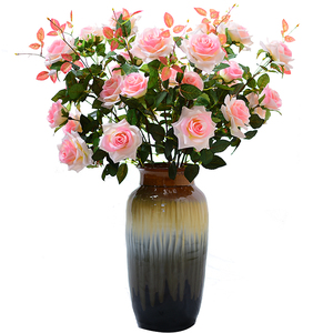 仿真月季单支玫瑰花束绢花干花室内假花塑料花客厅餐桌摆设装饰品