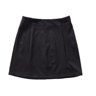 欧美性感修身款两侧小开叉黑色半身裙高腰A字包臀短裙