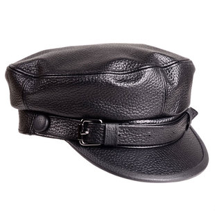 真皮帽子春秋男女短檐复古黑色机车平顶帽贝雷帽休闲牛皮男女