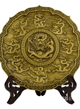 纯铜砚台龙砚台黄铜摆件装饰品雕龙铜砚台仿古铜器摆件礼品收藏品