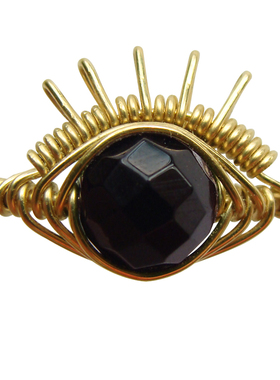 【Window】复古图腾眼睛眼球黑玛瑙闺蜜情侣食指金色戒指女定制