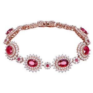 米莱彩宝 天然玻璃体红宝石手链女 18K金镶钻 彩色宝石 个性定制