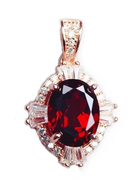 鸽血红宝石女镀18K金送链子吊坠