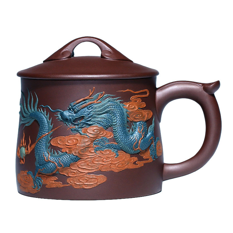 纯全手工名家风堆龙珍藏紫砂杯