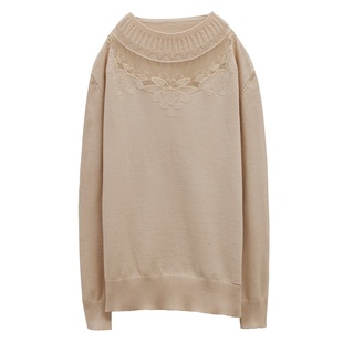 白色针织衫半高领蕾丝镂空洋气宽松打底衫女春秋新款毛衣上衣潮
