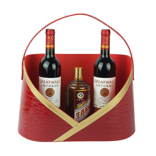 现货时尚礼篮  酒红色鳄鱼纹皮质礼品篮  礼物包装篮 皮篮子