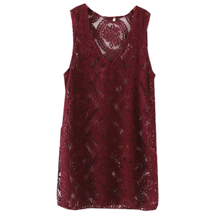 6796 镂空蕾丝V领马甲宽松开叉背心裙加大女装胖mm外搭马夹无袖裙