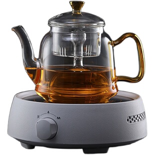 玉兰香蒸茶壶 加厚大容量玻璃煮茶器套装烧水壶电陶炉全自动家用