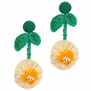 DD繁花系列/钉珠树叶手工拉菲草花朵耳环 日系民族风超美耳夹耳坠