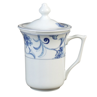 三环陶瓷 青花釉中彩大容量带盖会议办公定制茶水杯子 耐热个人