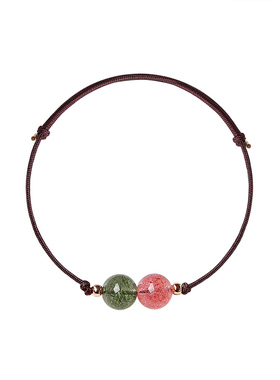 天然草莓晶红绳手链学生女