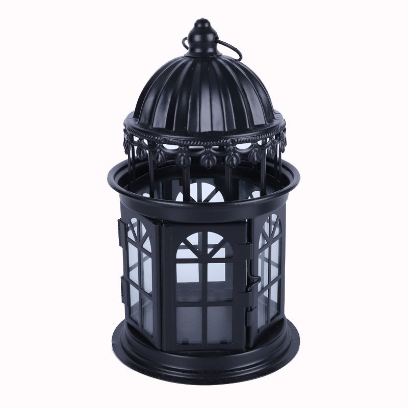 欧式铁艺玻璃田园复古风灯烛台摆件北欧浪漫家用蜡烛台装饰灯笼