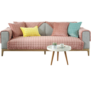 北欧简约现代冬款毛绒沙发垫冬季加厚法兰绒坐垫全包防滑盖布套罩