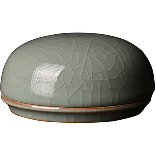 青瓷浅底高盖陶瓷缸朱砂篆刻国画朱漂书法书画文房四宝顶盖印泥盒