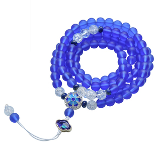 蓝药师琉璃手链女款玻璃手串男手持念珠108颗佛珠多圈项链毛衣链