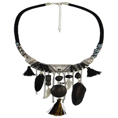 翅膀流苏松石米珠羽毛吊坠项链