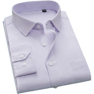 夏季短袖衬衫男士商务休闲条纹长袖衬衣男宽松爸爸正装上衣格子寸