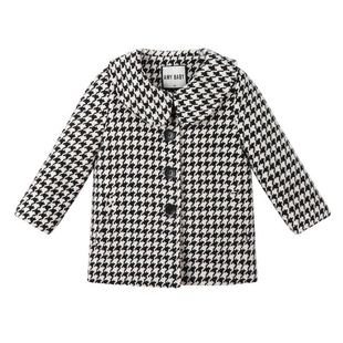 秋冬女童加厚中长款千鸟格外套2024韩版宽松女孩洋气宝宝呢子大衣