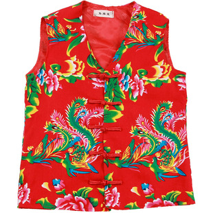 夏装2025女装大花布马甲盘口纽扣薄款坎肩背心修身无袖上衣演出服