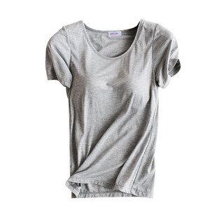 怀孕期孕妇短袖一体式无钢圈免穿内衣带胸垫莫代尔打底T恤上衣