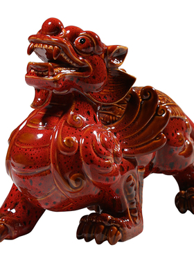 微美陶瓷雌雄皮丘开运貔貅摆件