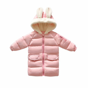 女宝宝长款羽绒服 婴幼儿童装白鸭绒外套新款2016 可爱兔耳朵长袖