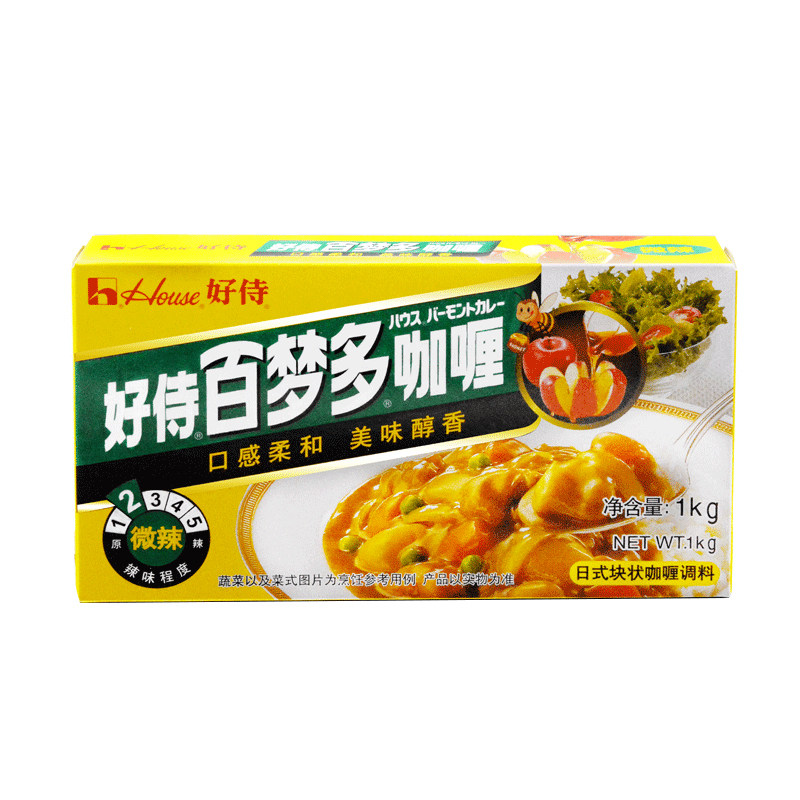 好侍百梦多咖喱微辣味1000g商用1kg日式家用宝宝鱼牛肉鸡肉咖喱块