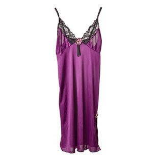 hanes恒适性感丝滑深V领口女吊带裙蕾丝睡衣开衩短裙MLW918家居服