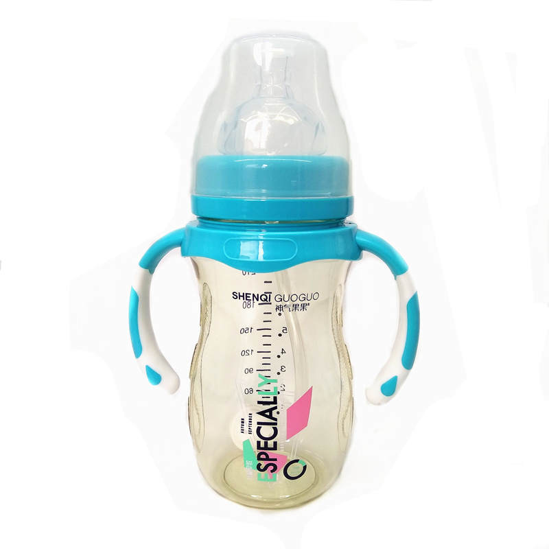 神氣果果PPSU奶瓶磨砂款寬口徑帶手柄吸管防脹氣鉆石奶嘴240ml