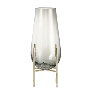 北欧轻奢玻璃透明花瓶客厅插花摆件创意铁艺花瓶水养富贵竹装饰品