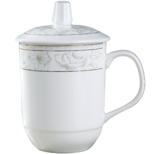 陶瓷杯子带盖大号办公杯景德镇瓷器定制酒店会议室泡茶水杯礼品杯