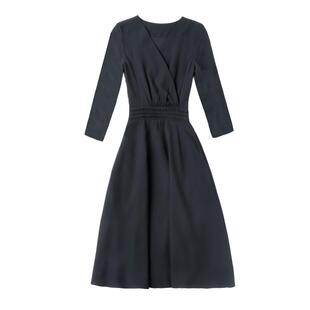 小黑裙2024春秋季新款冬A字裙气质修身中长款长袖打底黑色连衣裙