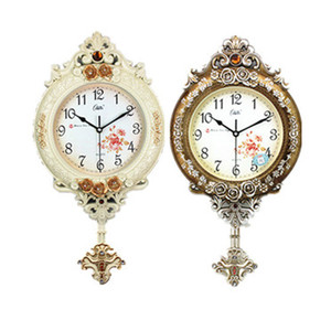 康巴丝静音摇摆挂钟 欧式复古田园石英钟艺术装饰客厅壁挂表墙钟