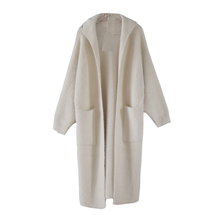 秋冬加厚羊仔毛外套水貂绒中长款开衫宽松网红米白连帽慵懒毛衣女