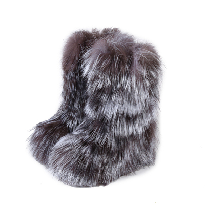 网红冬季新款欧韩银狐坡跟毛毛鞋