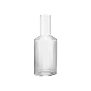 现货丹麦ferm living玻璃竖纹冷水瓶酒杯水杯 透明水壶果汁饮料壶