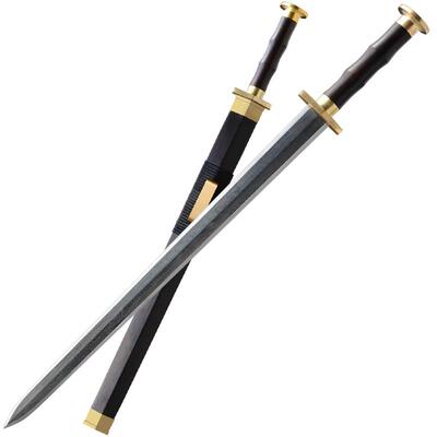 紫檀汉剑八面手工花纹钢宝剑